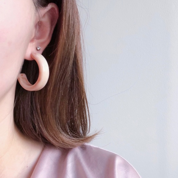 LAST Milky Marble Half Moon Hoop Earrings in Pink - Picture 2 of 4